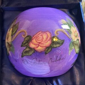 Blue Lattice Purple Floral Tea Light Candle Holder by Patricia Brubaker